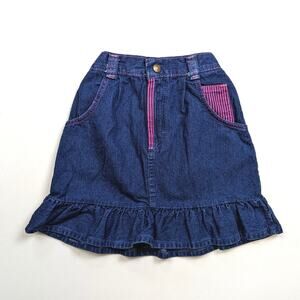 Vintage Oshkosh B'gosh Skirt Girls Size 6 Blue Denim Ruffle 90s
